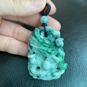 Carved 3D Dragon Natural Jadeite Jade Grade A Pendant Strength Power Large